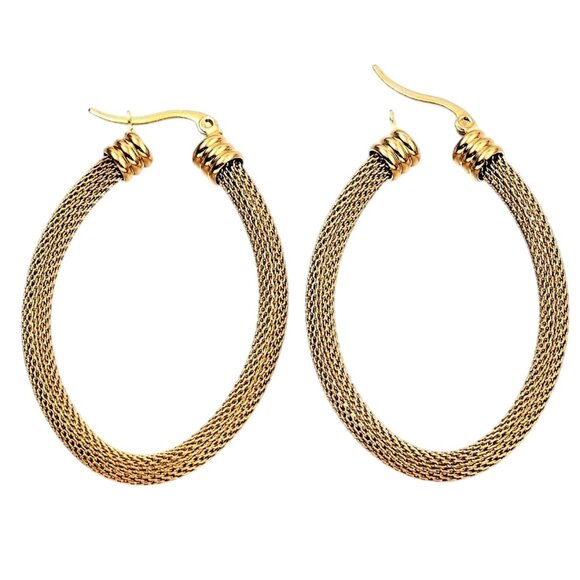 2 1/8 Inch 56mm Hoop Gold Tone Pierced Post Earrings - Picture 4 of 5